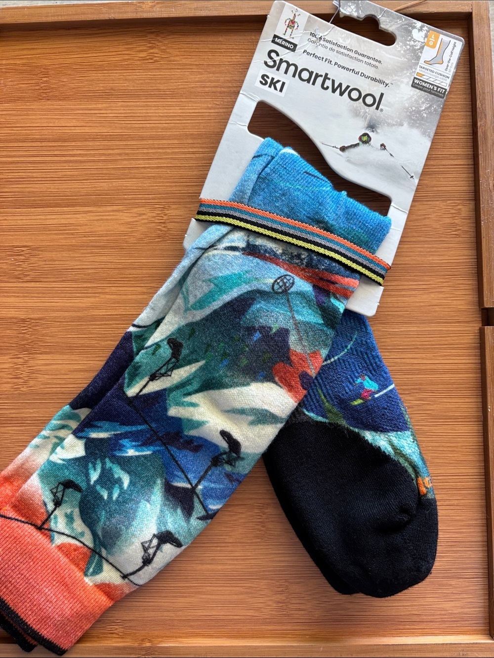 Smartwool Women’s Ski Crew Socks Blue, Teal & Orange, Targeted Cushion